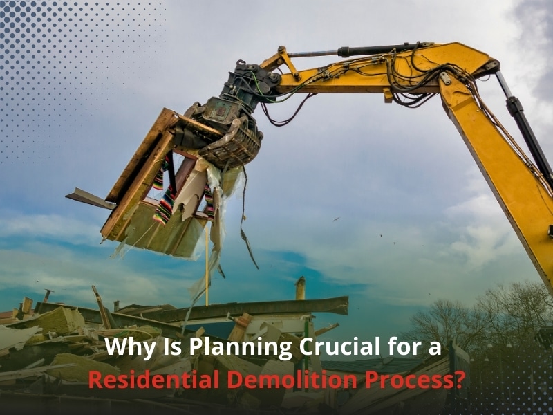 Planned debris removal by excavator after residential demolition.