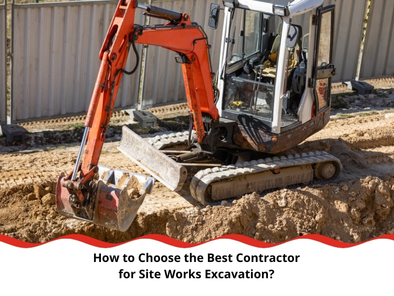 Excavator performing site works excavation at construction site.