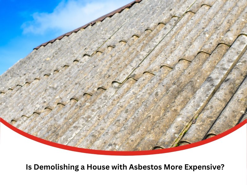 Close-up of an old asbestos roof sheet being inspected for demolishing a house with asbestos.