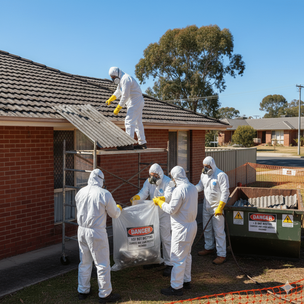 Licensed professionals removing asbestos safely from an NSW building.